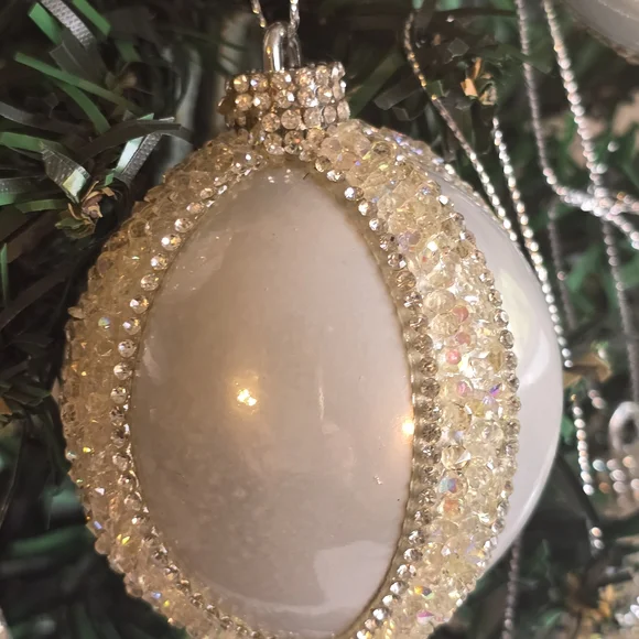 Elegant White and Silver Holiday Ornaments 6 Piece 2.5 Inch Handmade - Picture 5 of 10